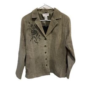 Victor Costa Occasion Embroidered Suede Jacket Blazer NWT Floral Cut-Out Art M